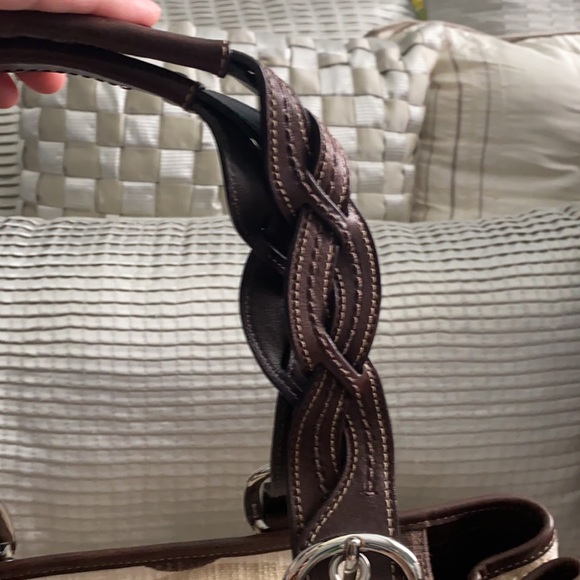 Coach Brown/Cream Linen Satchel - Picture 5 of 10